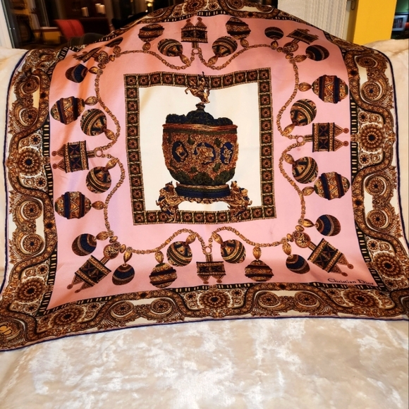 Christian Dior Silk Elegant Pink and Gold Scarf/Bandana - Picture 1 of 6
